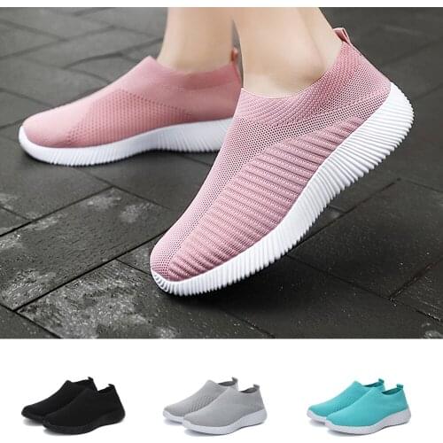 Women Shoes Knitting Sock Sneakers Women Slip On Flat Shoes Women Plus Size Loafers Flats Soft Casual Shoes Outdoor Sports Shoes