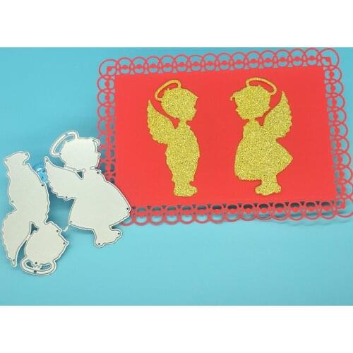 Boy and girl little angels with wings, halo, metal cutting knife mold, scrapbook album decoration, DIY handmade art