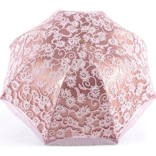 MLGB Ladies Lace Parasol Umbrella UV Protection Sun Shade UPF 50+ Lightweight Folding Umbrella Gray