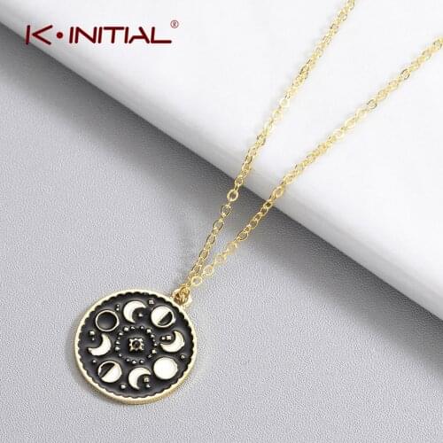 Kinitial Fashion Black Moon Phase Necklace Geometric Round Choker Chain Necklace for Women Gold Color Collar Charm Jewelry Gift