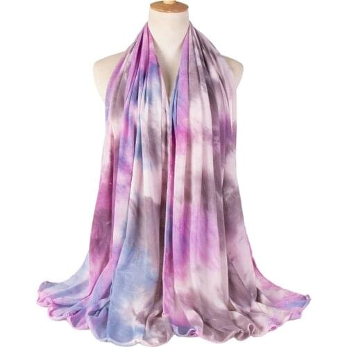 Trendy Premium Jersey Tie-dye Muslim Hijab Head Wrap Turban Tie For Black Women Islamic Headwear Long Shawl Headscarf