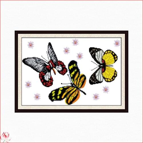 Joy Sunday Butterfly Pattern Cross Stitch Animal Embroidery Kit 11 14CT Count Printed Fabric Needlework Full Set DIY Sewing Gift