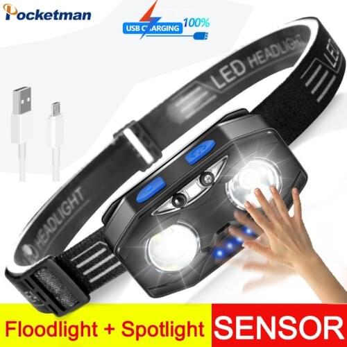 50000LM Induction Headlamp USB Rechargeable Headlight Body Motion Sensor Head Light Waterproof Head Lamp 6 Modes Head Torch