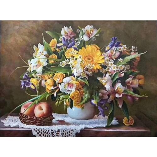 Still life art flower oil painting classical floral in Vase modern artwork for bedroom dinning room wall decor