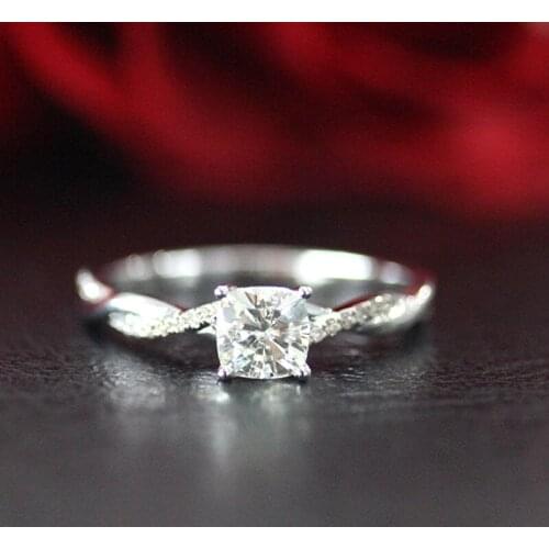Bridals Wedding Ring 0.6ct carat 5mm Cushion Cut Moissanite Engagement Ring 14K White Gold For Women