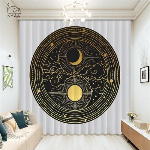 Nature Yin Yang With Sun And Moon Curtain Accessories Floral Curtains For Kitchen Modern Printed Drapery Curtains Micro Shading