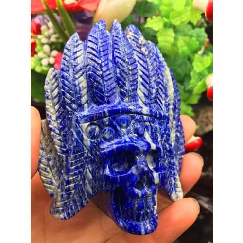 Natural lapis lazuli feather skull carving crystal healing