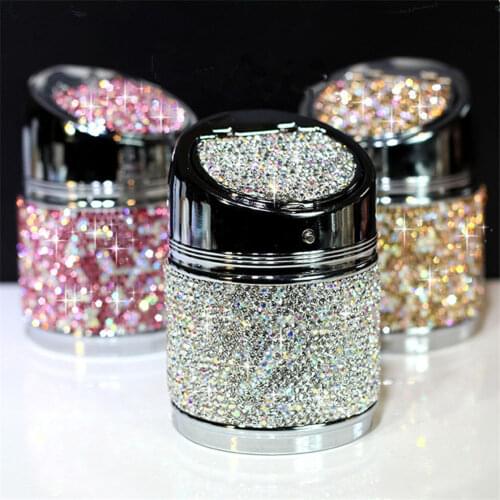 Luxury Auto Cigarette Ash Holder Cup Crystal Bling Ashtray with Cover for Car Great Gift for Women Girls