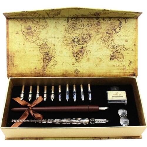 Christmas Gifts 10 Nibs Vintag Wooden Dip Pen Set Glass Calligraphy Pen Set Lettering Art Drawing Decorative Pens Dropshipping
