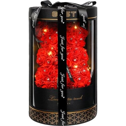 2021 Christmas Gift Handemade Rose Bears Artificial Flower Teddy Rose Bears With Senna Giftbox For Valentines Day Wedding Gift