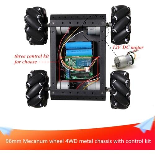With Control Kit 96mm Mecanum Wheel 4WD Black Metal Panel Car Chassis DIY Smart Mobile Robot Platform Toys RC Car for Arduino