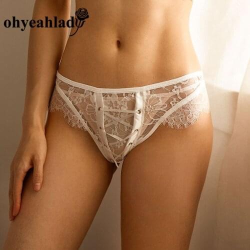 Ohyeahlady Sexy Women Bandage Thongs V-string Panties Knickers Lingerie Underwear Cotton Lace Women Thongs And G strings PJ5138
