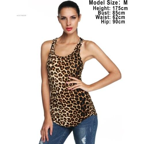 Sexy Women O-Neck Leopard Stretch Slim Tank Tops Sleeveless Casual Club Wear