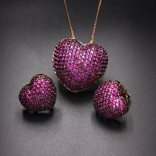 Heart Shape Paved Micro Multicolor Zirconia Stud Earrings Pendant Necklaces Fashion Jewelry Sets For Women Charm Party Jewelry
