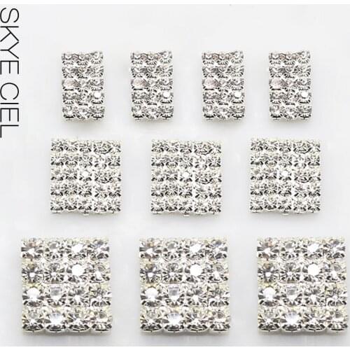 SKYE CIEL Rhinestones 10Pcs/Lot Mix Size Silver Diamond DIY Square Supply Decoration Wedding Invitation Jewelry Accessories
