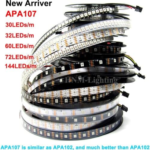 1m/2m/5m APA107 (Similar APA102) 30/60/72/144 Pixels/LEDs/m 5050 Smart LED Pixel Strip Light,White/Black PCB,IP20/IP65/IP67 DC5V