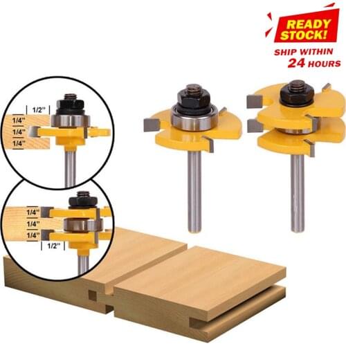 Universal 1/4 Inch Shank Router Bit T Shape Tongue Groove Set 3 Teeth Adjustable Wood Milling Cutter for Wood Corner Polishing