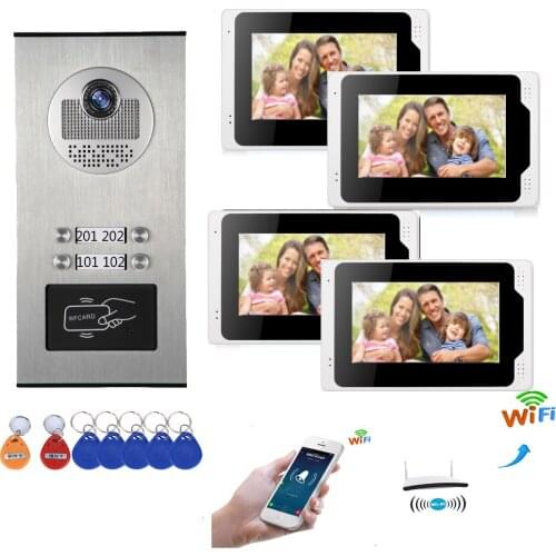 7'' Wired WIFI Video Intercom RFID Camera Video Doorbell with 4 Units Video Door Phone 500 user for multi Apartments