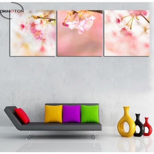 Cherry Blossoms Flower Landscape Home Decoration Modern Canvas Painting Modern 3 Panels Unframed Print Poster