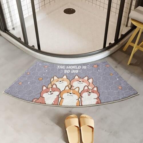 Fan-shaped Water Absorption Bathroom Door Mat Cartoon Animal Bath Rug Bathroom Non-Slip Mat Absorbent Mat Door Cute Mat