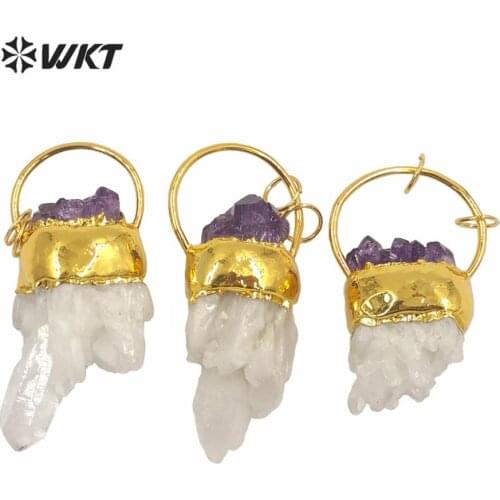 WT-P1582 Fashion gold electroplated white cluster quartz point pendant natural druzy quartz point pendant
