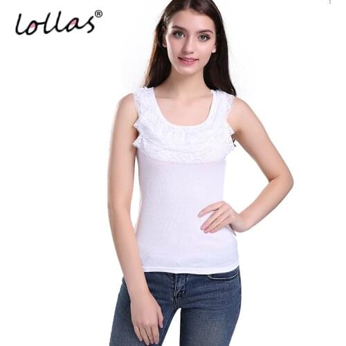 Lollas Women Tank Top Sweet Shirt Summer Lace Tanks Vest Camisole Women Pullovers Clothing