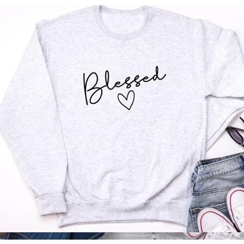 Blessed Christian Sweatshirts Women Jesus Faith Hope Love Pullover God Grace Festival Jumper Autumn Heart Clothing Drop Shipping