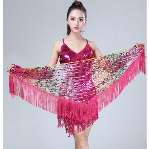 7 Colors Belly Dance Clothes Accessories Long Tassel Triangle Belts Belly Dance Hip Scraf Sequin Hip Belt For Women
