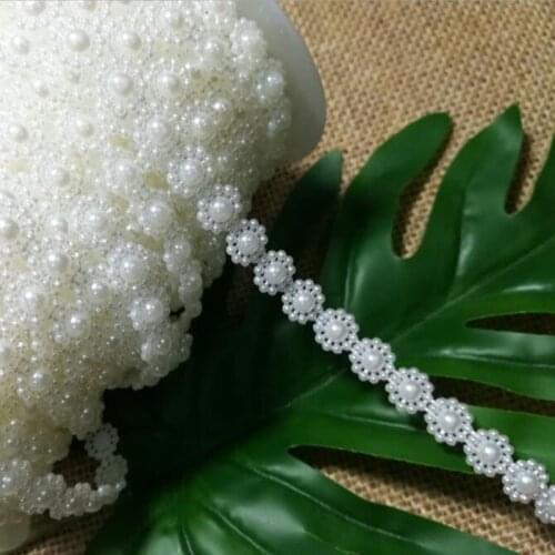 1M Lace Crystal Beads Sequin Fabric White Beaded Trim Wedding Beaded Applique Collar Guipure Decor Ribbon Sewing Accessories V7