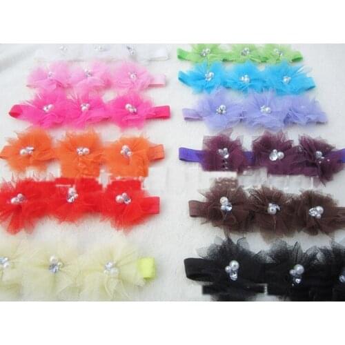 2013 Bling Triple Tulle Flower Headbands Baby Flower Headbands Tulle Mesh Flower HEADBANDS 300 pcs