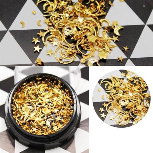 1 Box Nail Art Studs DIY Fashion Gold Alloy Moon Star 3D Decorations Nail Art Jewelry Nail Charm Nail Sequin Accessories Tool