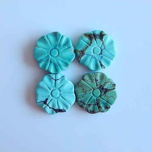 4 PCS Carved Flower Natural stone Turquoise Stone Cabochon ,Semiprecious jewelry pendan necklace cabochons,13x3mm,3.4g