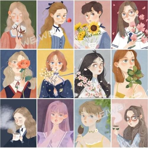 New Full Square/round Cartoon Preppy Style Girl Portrait Diamond Embroidery 5D Diy Diamond Painting Mosaic Home Decoration Gift