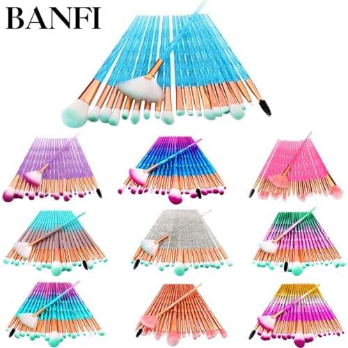 BANFI 20pcs Rhinestone Makeup Brushes Set For Eye Shadow Powder Foundation Lip Professional Cosmetic Beauty Make Up Brush Tools