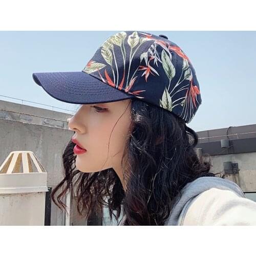 Women Baseball Cap New Spring Summer Flower Leaf Printed Hat Female Outdoor Adjustable Velcro Sun Hat