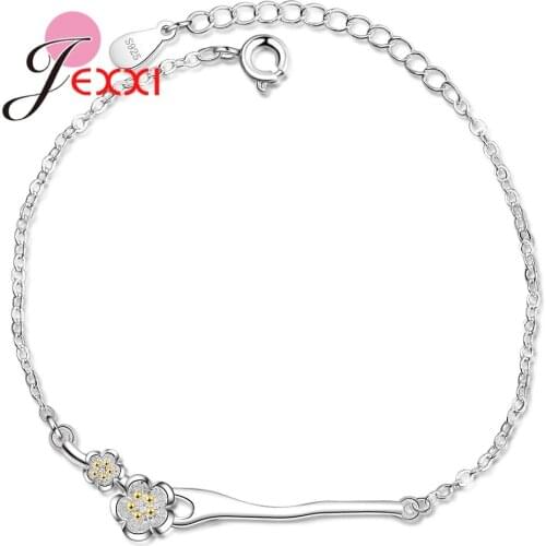New Fashion Vintage 100% 925 Sterling Silver Shiny Crystal Branch Plum Flower Charm Bracelet Ladies Bracelet Women Jewelry