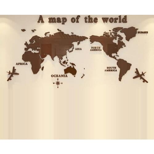 Black Gray World Map Wall Stickers Bedroom Large Wallpaper Sofa TV Background Decorations Office Classroom Wall Decals 3DAcrylic