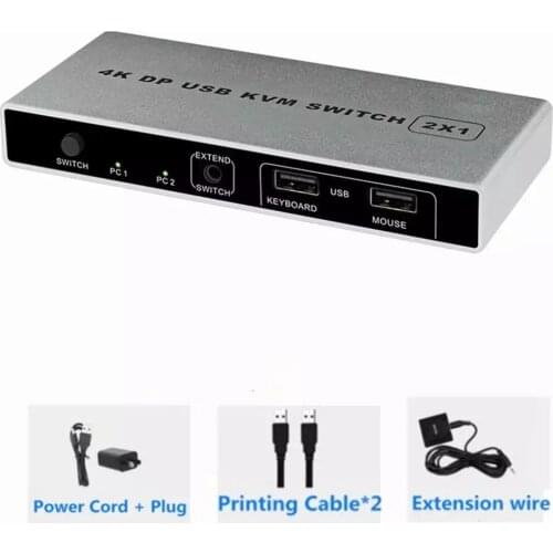 DP KVM switch 2 in 1 out Displayport two in one out switch 4K support two hosts to share industrial USB mouse keyboard monitor