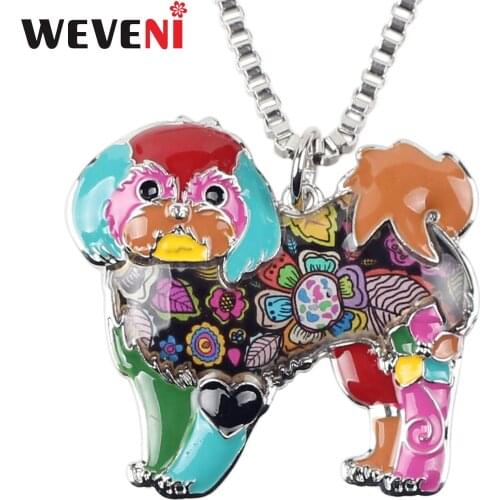 WEVENI Enamel Alloy Chinese Shih Tzu Dog Necklace Pendant Chain Choker Collar Animal Jewelry For Women Girls Pet Lovers Gift New