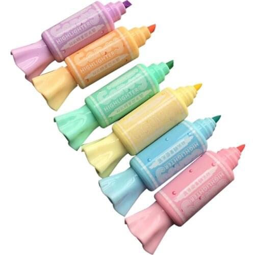 B2EF 6 Pcs Drawing Highlighter Candy Shaped Double End Fluorescent Ink for students