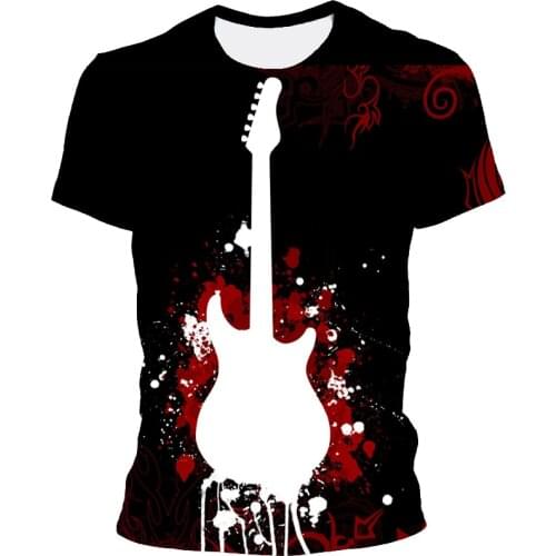 Printed T-shirt 2021 summer new guitar 3D printing men and women casual short-sleeved O-neck hip-hop shirt street clothing