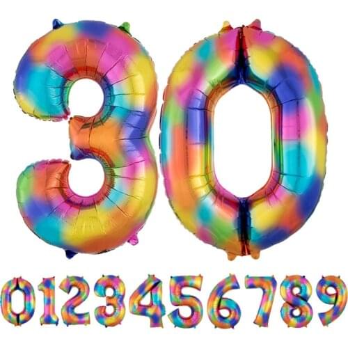 40 inch News Rainbow Number Colorfully Digit Foil Balloons Figure Helium Balloon Anniversary Birthday Party Wedding Decorations