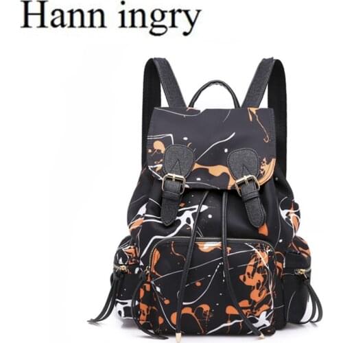 HANN INGRY 2021 New Fashion Graffiti Backpack Korean Version Boy and Girl Students Shoulder Bag Waterproof Light Nylon Bag H203D