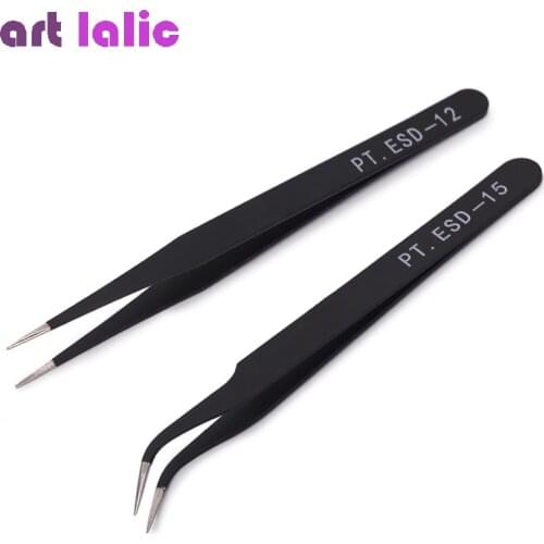 Artlalic Antistatic Black Manicure Tool Acrylic Gel Nail Art Rhinestones Sequins Paillette Picking Nipper Tweezers HOT