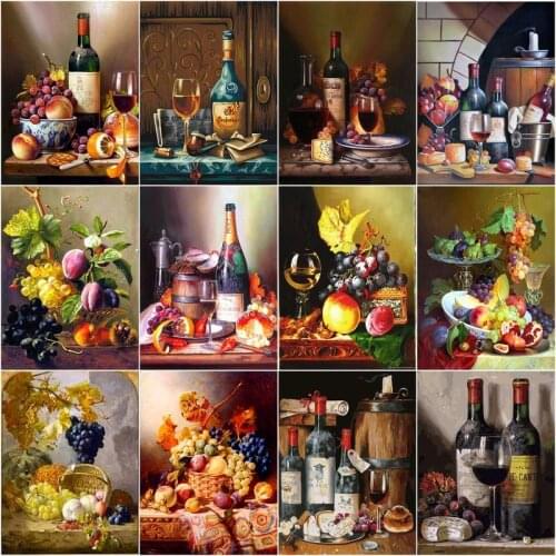 CHENISTORY Painting By Numbers Red Wine Fruit Drawing On Canvas Handpainted Art Gift Diy Picture By Number Grape Kits Home Decor