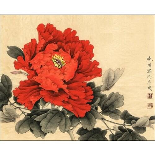 Chinese classical red penoy scenery oil painting canvas printings printed on canvas home wall art decoration picture