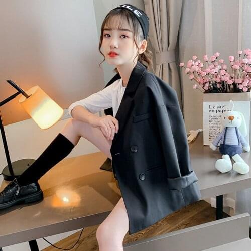 Girls' suit coat black one-piece Koreangirls' coat 2021spring dress childrens girl jacket girl jacket kids jackets for girls