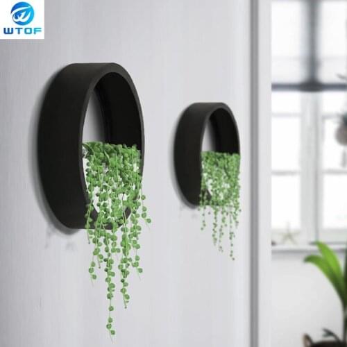 Creative Wall Vase Home Living Room Restaurant Hanging Flower Pot Wall Decor Succulent Plant Planters Round Iron Art Glass Vases