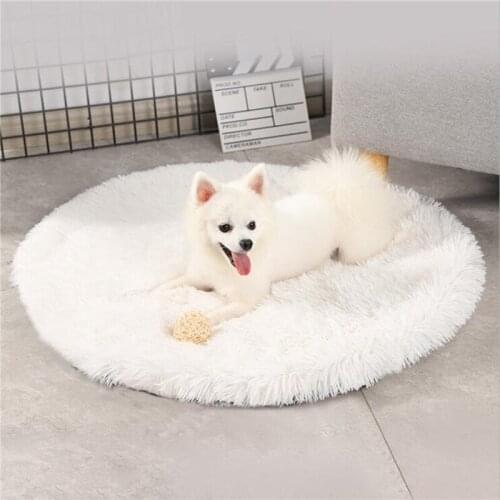 Round Dog Bed Mat Long Plush Cat Blanket Bed Comforter Fluffy Dog Cushion Warm Cat House Pad For Small Medium Large Dogs Cats