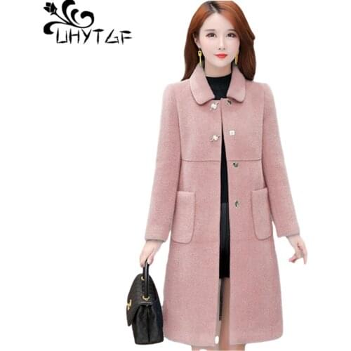 UHYTGF Womens Jacket Quality Double-Sided Cashmere Autumn Winter Wool Coat Female Imitation Mink Fleece Plus Size Outerwear 1202
